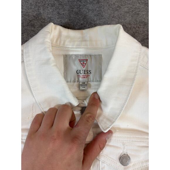 Guess Jean Vest Jacket Womens Large White Denim Button Front Frayed Streetwear - Picture 5 of 7